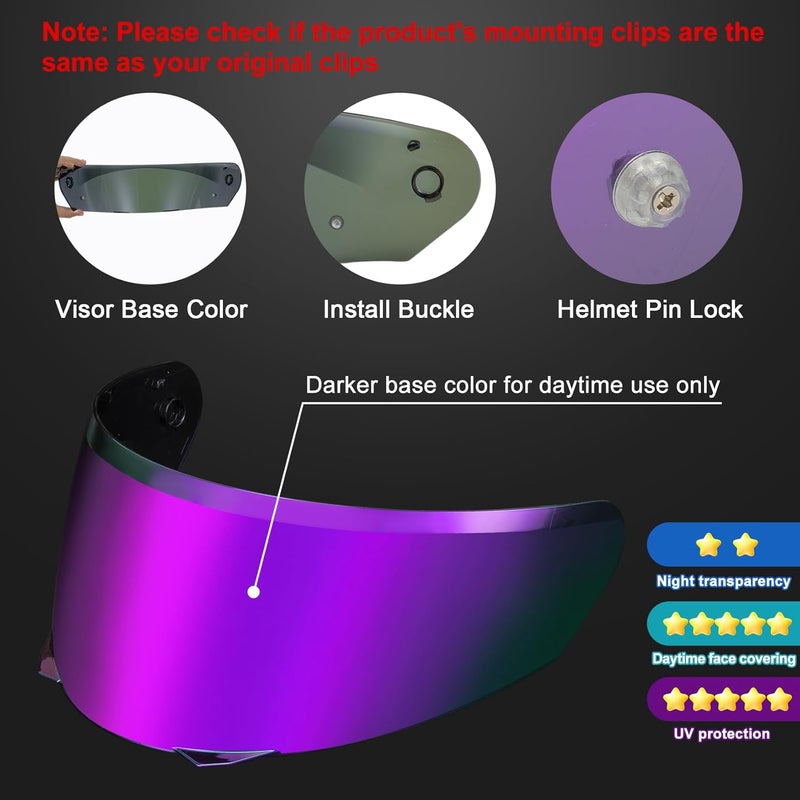 psler i90 Visor - HJ-33 Helmet Tinted Visor i90 Face Shield Motorcycle Helmet Visor for i90 HJ-33,Deep Purple - Image 4